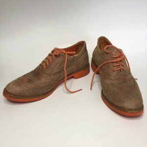 COLE HAAN LunarGrand Wingtip Oxfords Sequoia Brown Orange Suede Shoes Size 5.5B
